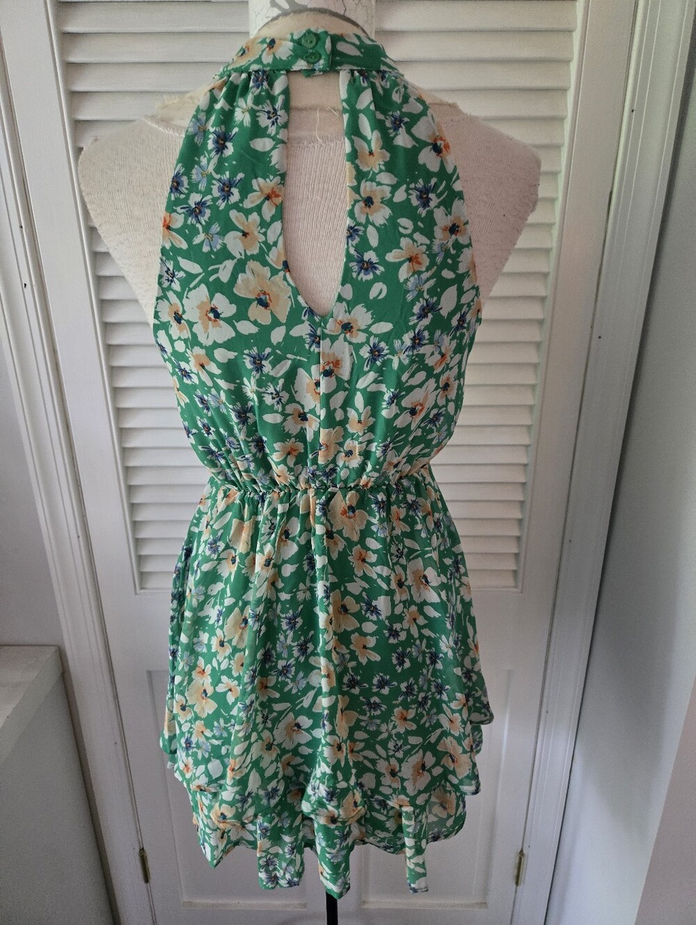 Sienna Sky Green Floral Halter Dress Ruffle Tiered Boho Cottagecore S - Picture 7 of 8